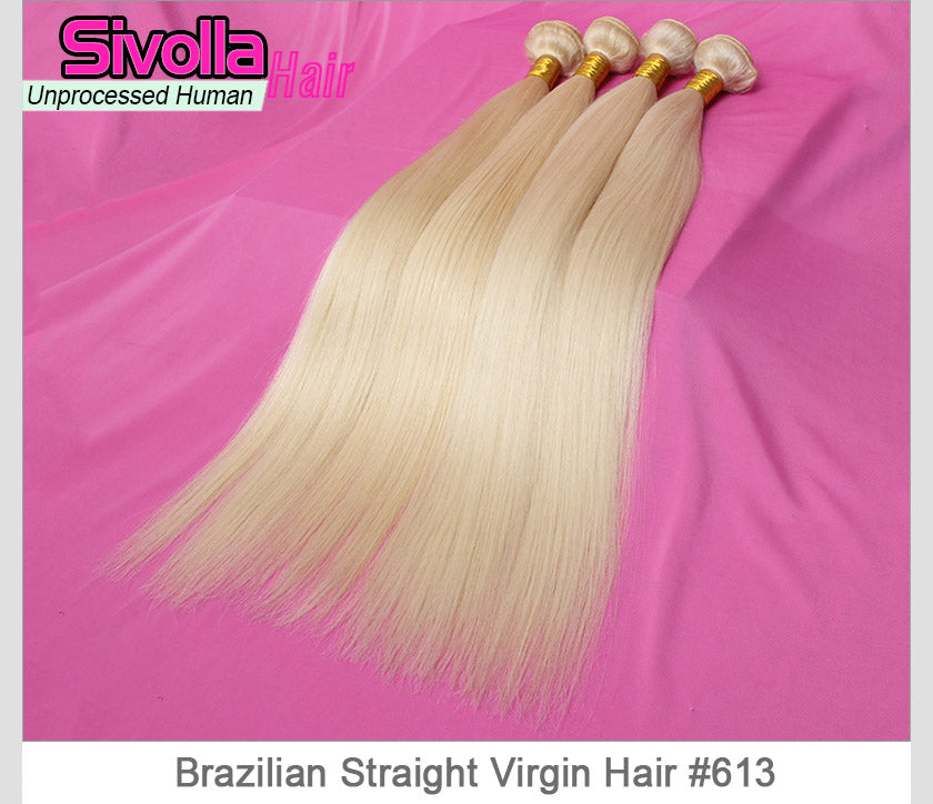 100% Human Hair Weft - Straight Blonde #613