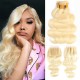 3 Bundle Deals with Closure 4x4 613 Blonde Color Body Wave Virgin Human Hair 9A
