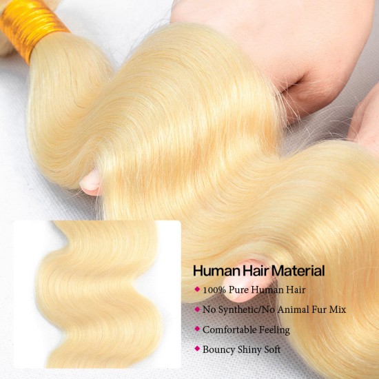 613 Blonde Color Body Wave Hair Bundle with 360 Lace Frontal Closure 3Pieces with 360° Frontal Deals 9A