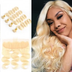 613 Blonde Body Wave 4 Bundles Hair Weft With Lace Frontal Closure 13*4 9A