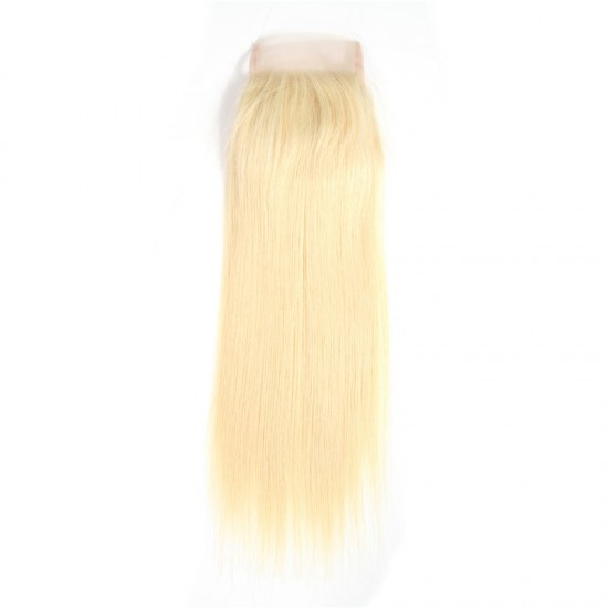 613 Blonde Straight Human Hair 2 Bundle with Lace Closure 4*4 9A