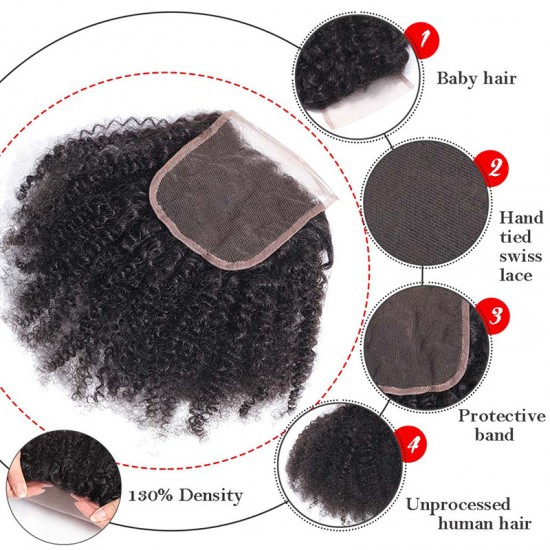 Afro Kinky Curly bundle with Lace Closure 4*4