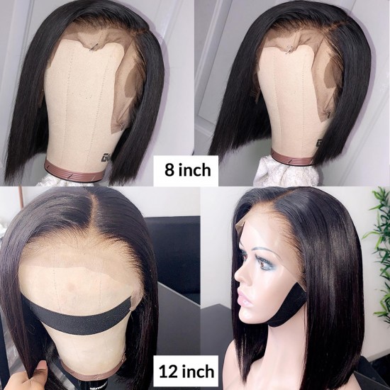 Straight 100% Human Hair Short Bob Wig Pre-Plucked Natural Hairline Virgin Hair Wigs