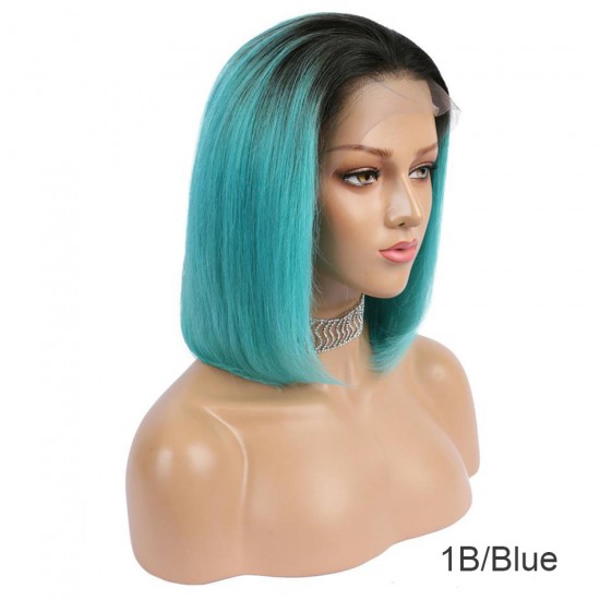 Pre Plucked Pink Green Blonde Blue Red Short Bob Lace Wig