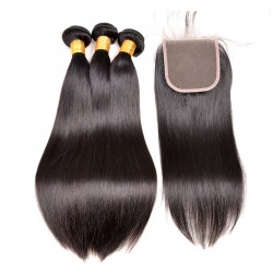 2 or 3Pcs/Lot Natural Color Human Hair Brazilian Straight Hair Weft with 4X4 Lace Closure natural color Hair Bundles Deal