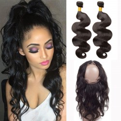2Pieces Hair Bundle with 360 Band Lace Frontal Closure Grade 9A Unprocessed Brazilian Body Wave Wave Virgin Hair Affordable price