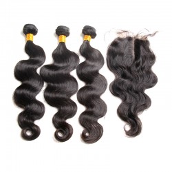 2/3Pcs/Lot Bundle Deals with Closure 4*4 100% Unprocessed virgin full cuticles aligned Brazilian hair Body Wave Natural Hair Best Hair