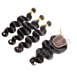 2/3Pcs/Lot Bundle Deals with Closure 4*4 100% Unprocessed virgin full cuticles aligned Brazilian hair Body Wave Natural Hair Best Hair