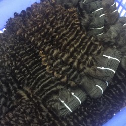 4 pcs/lot Wholesale Natural Brown&Black Color Virgin Burmese Deep curly hair machine weft [double stitched] best RAW hair vendor