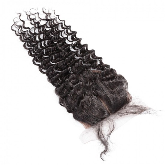 Curly Silk Base Closure 4*4 Original Human Hair Like Real Human Scalp Lace Closure Silk Base with Babe Hair
