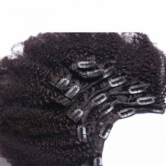 Boom Curls Afro Kinky Curly Mongolian Virgin Hair Clip In Human Hair Extensions Natural Color