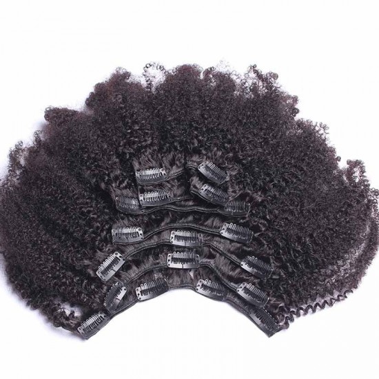 Boom Curls Afro Kinky Curly Mongolian Virgin Hair Clip In Human Hair Extensions Natural Color