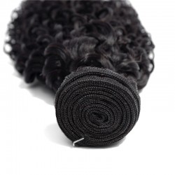 2 Bundle Deals Jerry Curly Brazilian Natural Virgin Human Hair with Closure Human Hair Weave 8A Natural Black Raw Hair