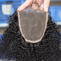 4 PCS Afro Kinky Curly Mongolian 4C Curls Human Hair Bundle with Lace Closure 4*4 Perfect Match Hair Weave for Black Women