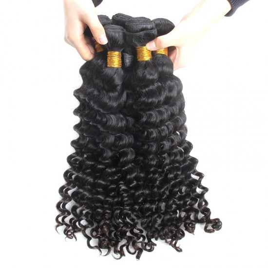 3 Bundle Deals with Lace Frontal 13x4 Deep Wave Human Hair Weft